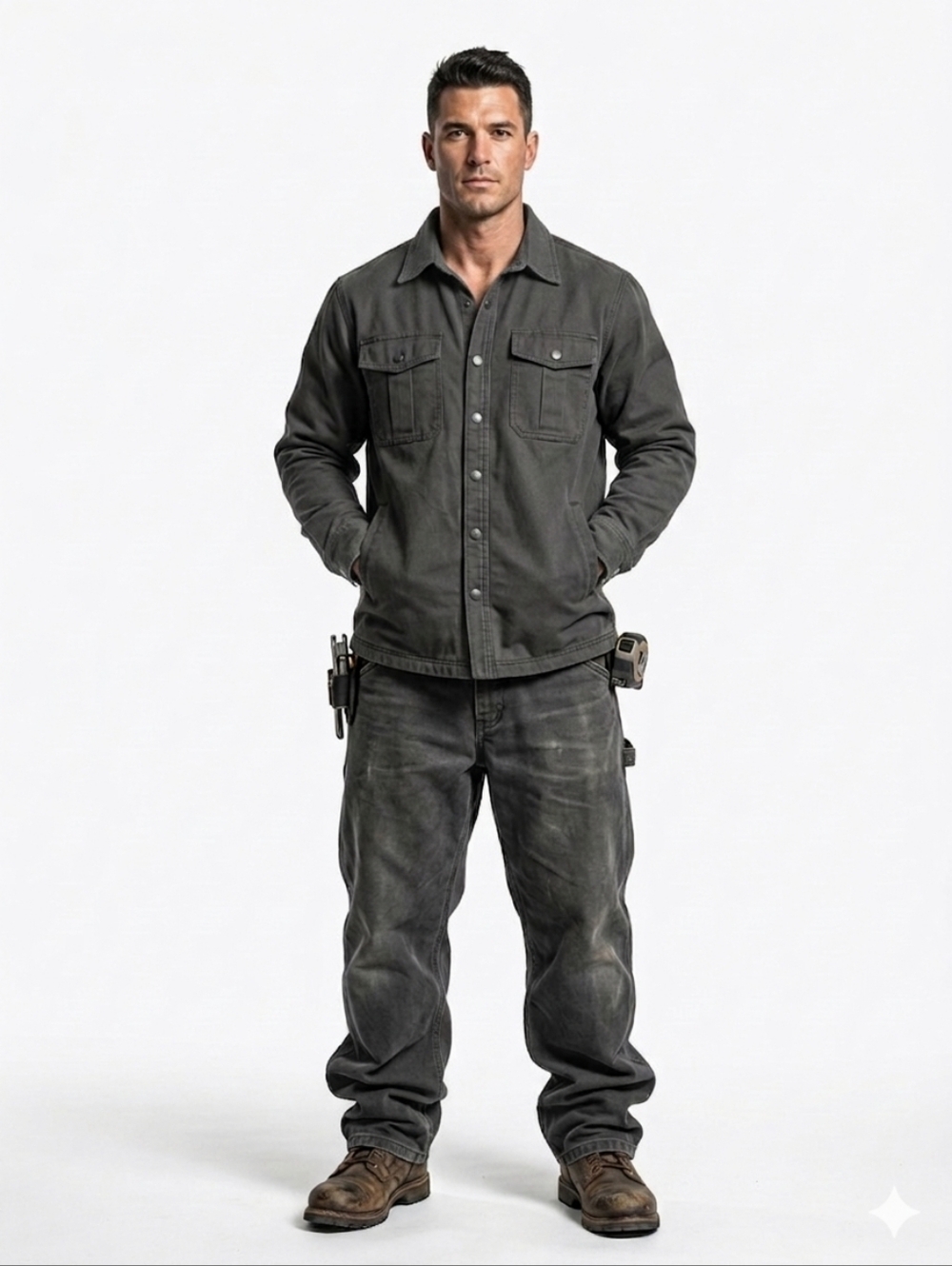 Ridgecut Toughwear Men's Medium Charcoal Gray Canvas Shirt Jacket Flannel Lined